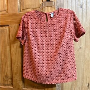 Women's Eyelet Short Sleeve Top - Coral
